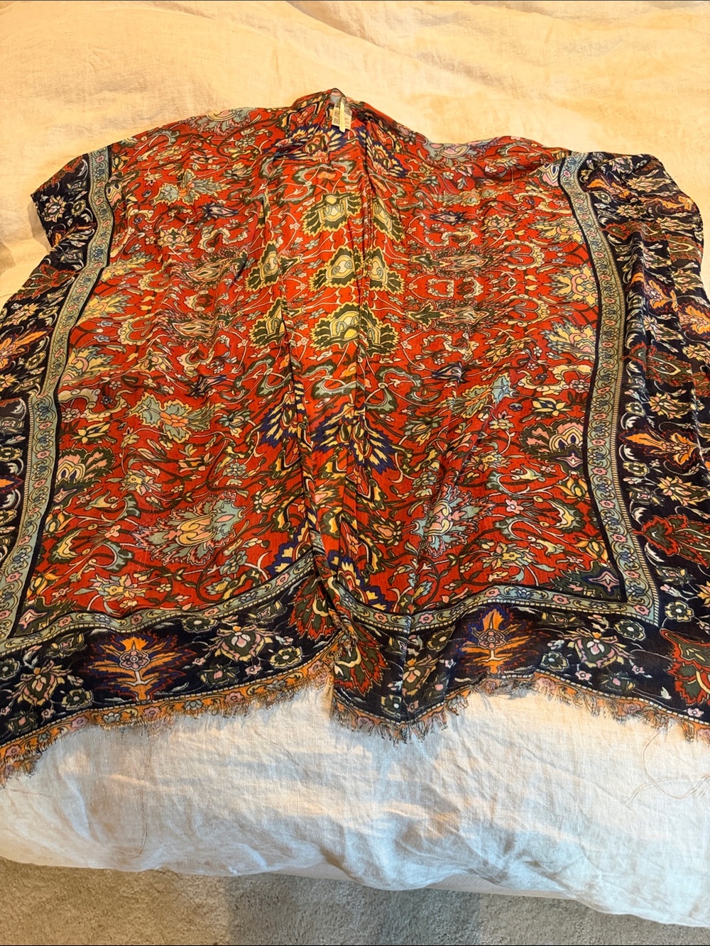Subtle Luxury Red Paisley Border Kimono